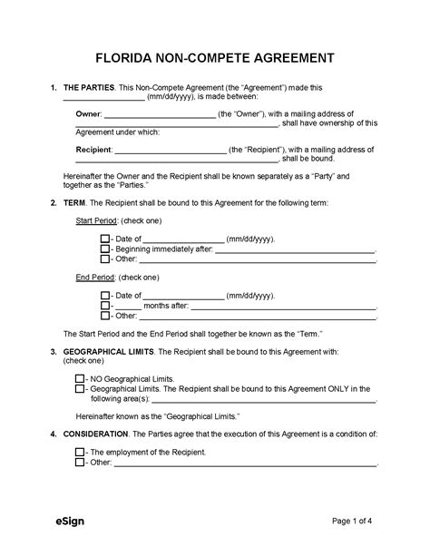 non compete agreement template florida pdf